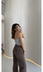 Straplez Crop Pedli Body - Mavi - Kod: 23369