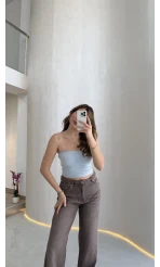 Straplez Crop Pedli Body - Mavi - Kod: 23369