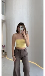 Straplez Crop Pedli Body - Sarı - Kod: 23369