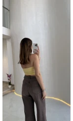 Straplez Crop Pedli Body - Sarı - Kod: 23369