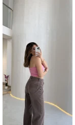 Straplez Crop Pedli Body - Pembe - Kod: 23369