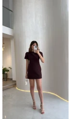 Amore Balon Kol Mini Elbise - Bordo - Kod: 041