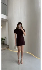 Amore Balon Kol Mini Elbise - Bordo - Kod: 041