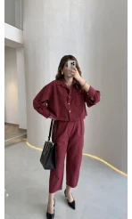 Moledro Gömlek-Pantolon Takım - Bordo - Kod: 50757