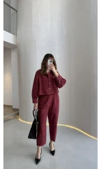 Moledro Gömlek-Pantolon Takım - Bordo - Kod: 50757