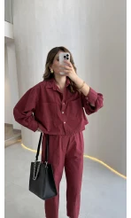 Moledro Gömlek-Pantolon Takım - Bordo - Kod: 50757