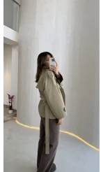 Anastasia Vatkalı Kuşaklı Kısa Trençkot - Haki - Kod: 9609