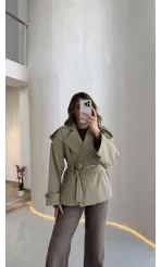 Anastasia Vatkalı Kuşaklı Kısa Trençkot - Haki - Kod: 9609