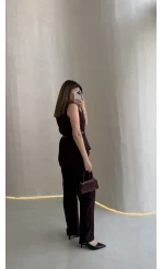 Moon Kemerli İspanyol Kesim Yelek Pantolon Takım - Mürdüm - Kod: 8891