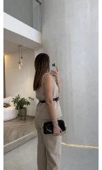 Moon Kemerli İspanyol Kesim Yelek Pantolon Takım - Taş - Kod: 8891