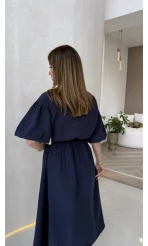Becca Müslin Kumaş Elbise - Lacivert - Kod: 3008