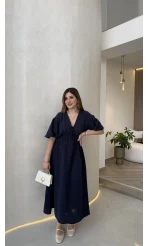 Becca Müslin Kumaş Elbise - Lacivert - Kod: 3008