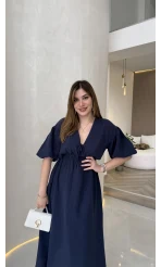 Becca Müslin Kumaş Elbise - Lacivert - Kod: 3008