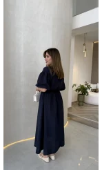 Becca Müslin Kumaş Elbise - Lacivert - Kod: 3008