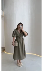 Becca Müslin Kumaş Elbise - Haki - Kod: 3008