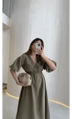 Becca Müslin Kumaş Elbise - Haki - Kod: 3008