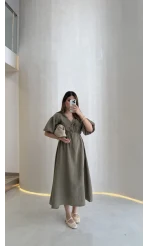 Becca Müslin Kumaş Elbise - Haki - Kod: 3008