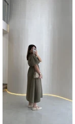 Becca Müslin Kumaş Elbise - Haki - Kod: 3008