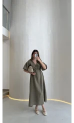 Becca Müslin Kumaş Elbise - Haki - Kod: 3008