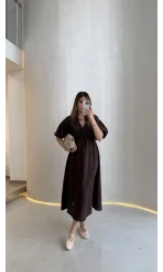 Becca Müslin Kumaş Elbise - Acı Kahve - Kod: 3008