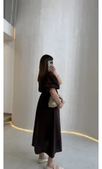 Becca Müslin Kumaş Elbise - Acı Kahve - Kod: 3008