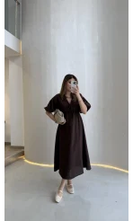 Becca Müslin Kumaş Elbise - Acı Kahve - Kod: 3008