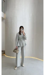 Stellaa Pile Dikişli Takım - Gri - Kod: 8930