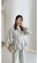 Stellaa Pile Dikişli Takım - Gri - Kod: 8930