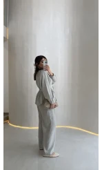 Stellaa Pile Dikişli Takım - Gri - Kod: 8930