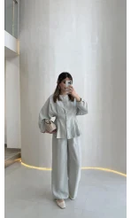 Stellaa Pile Dikişli Takım - Gri - Kod: 8930