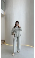 Stellaa Pile Dikişli Takım - Gri - Kod: 8930