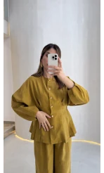 Stellaa Pile Dikişli Takım - Hardal - Kod: 8930