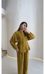 Stellaa Pile Dikişli Takım - Hardal - Kod: 8930