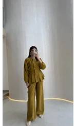 Stellaa Pile Dikişli Takım - Hardal - Kod: 8930