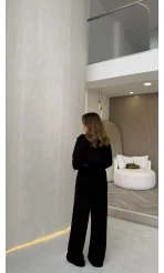 Herra Dantel Detay Kapüşonlu Crop Eşofman Takım - Siyah