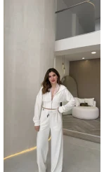 Herra Dantel Detay Kapüşonlu Crop Eşofman Takım - Ekru