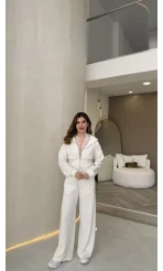 Herra Dantel Detay Kapüşonlu Crop Eşofman Takım - Ekru