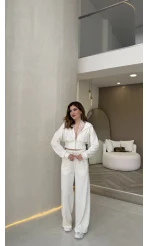 Herra Dantel Detay Kapüşonlu Crop Eşofman Takım - Ekru