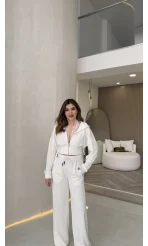 Herra Dantel Detay Kapüşonlu Crop Eşofman Takım - Ekru