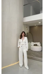 Herra Dantel Detay Kapüşonlu Crop Eşofman Takım - Ekru