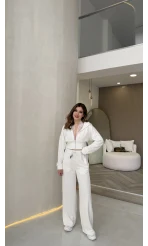 Herra Dantel Detay Kapüşonlu Crop Eşofman Takım - Ekru