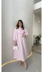 Brera Balon Kol Dokulu Etek Bluz Takım - Pembe - Kod: 6045