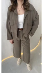 Cepli Kemerli Oversize Ceket-Pantolon Takım - Haki - Kod: 9025