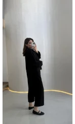 Cepli Kemerli Oversize Ceket-Pantolon Takım - Siyah - Kod: 9025
