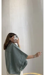 Denim Panço Ceket - Mavi - Kod: 3163