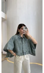 Denim Panço Ceket - Mavi - Kod: 3163