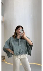 Denim Panço Ceket - Mavi - Kod: 3163