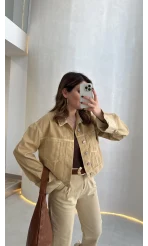Bej Kısa Denim Ceket