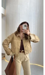 Bej Kısa Denim Ceket