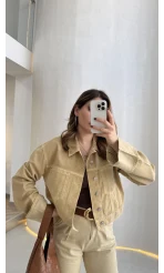Bej Kısa Denim Ceket